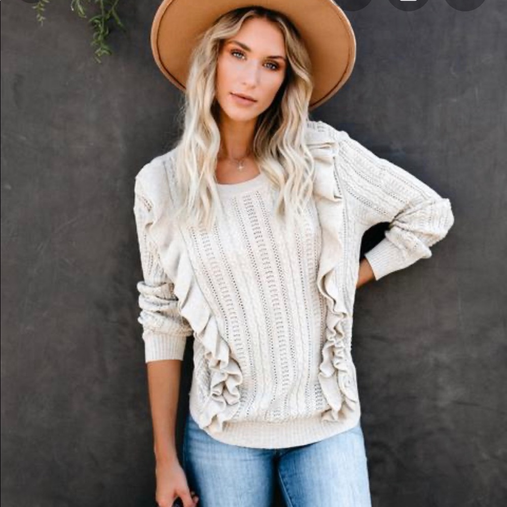 Vici ruffle cable sweater in oatmeal